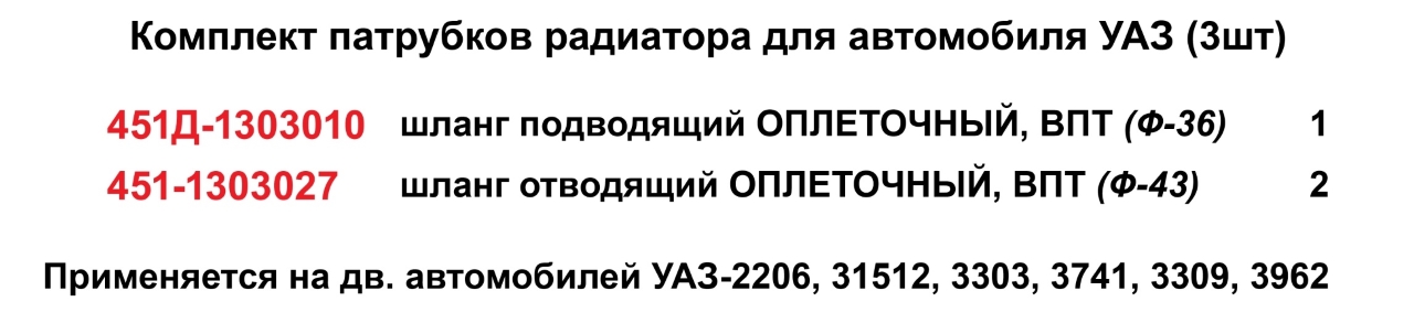 Комплект патрубков (У) радиатора для а/м УАЗ (3шт) ОПЛЕТОЧНЫЙ (ВПТ), КАМРТИ