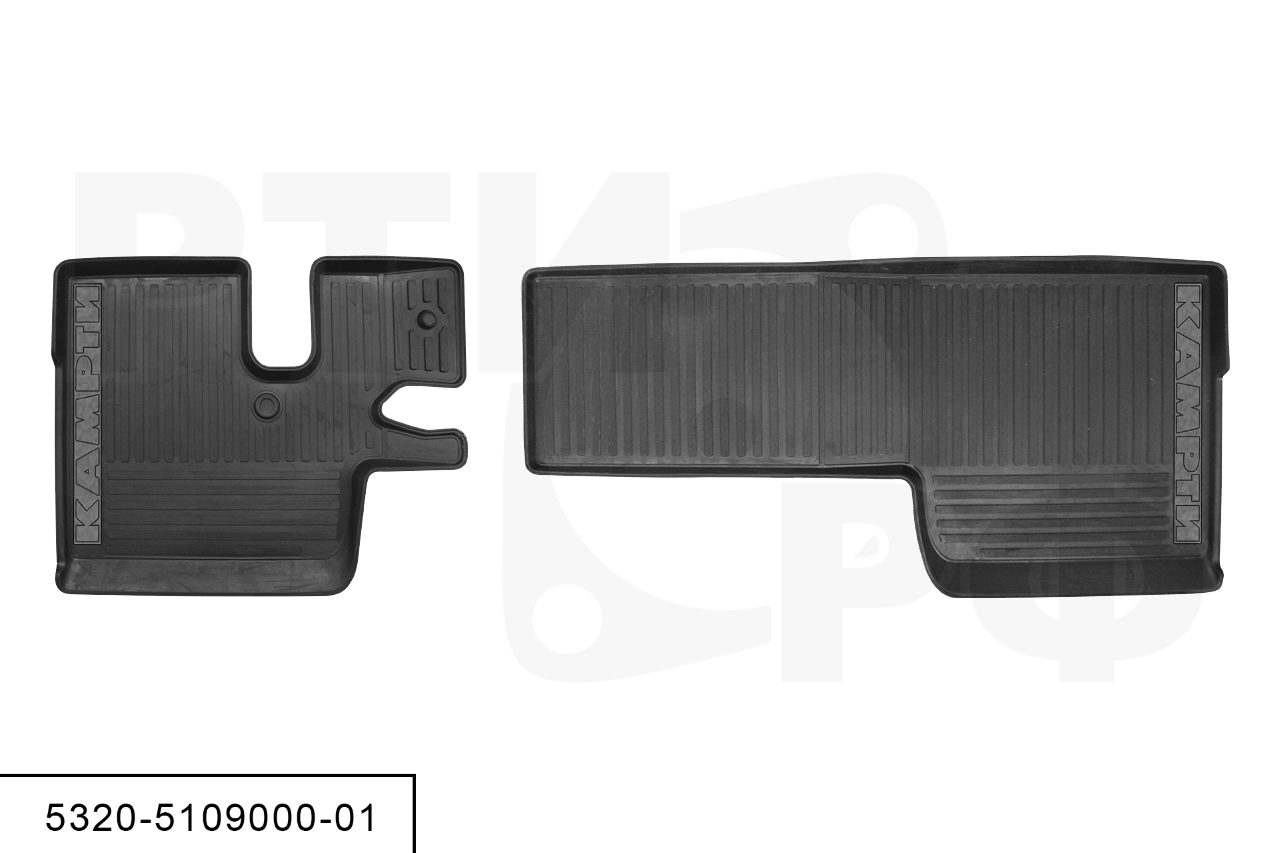 5320-5109000-01 Комплект ковров кабины для а/м Камаз (напольная педаль газа) глубокие (2 шт) РТИ, КАМРТИ